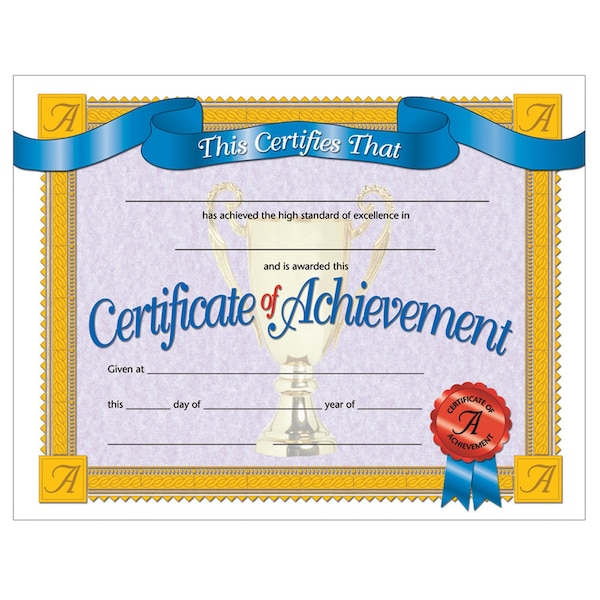 Certificate Of Achievement, PK90, Color: Multi